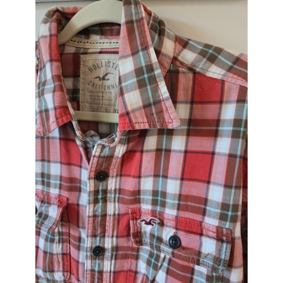 Hollister California Men XL Red Plaid Long Sleeve Button Down Shirt Cotton - Picture 3 of 11